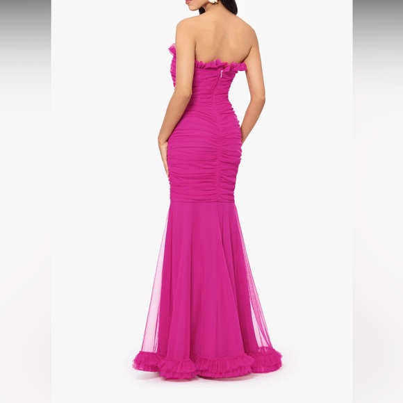 LONG STRAPLESS MESH RUFFLE DRESS - Picture 3 of 6